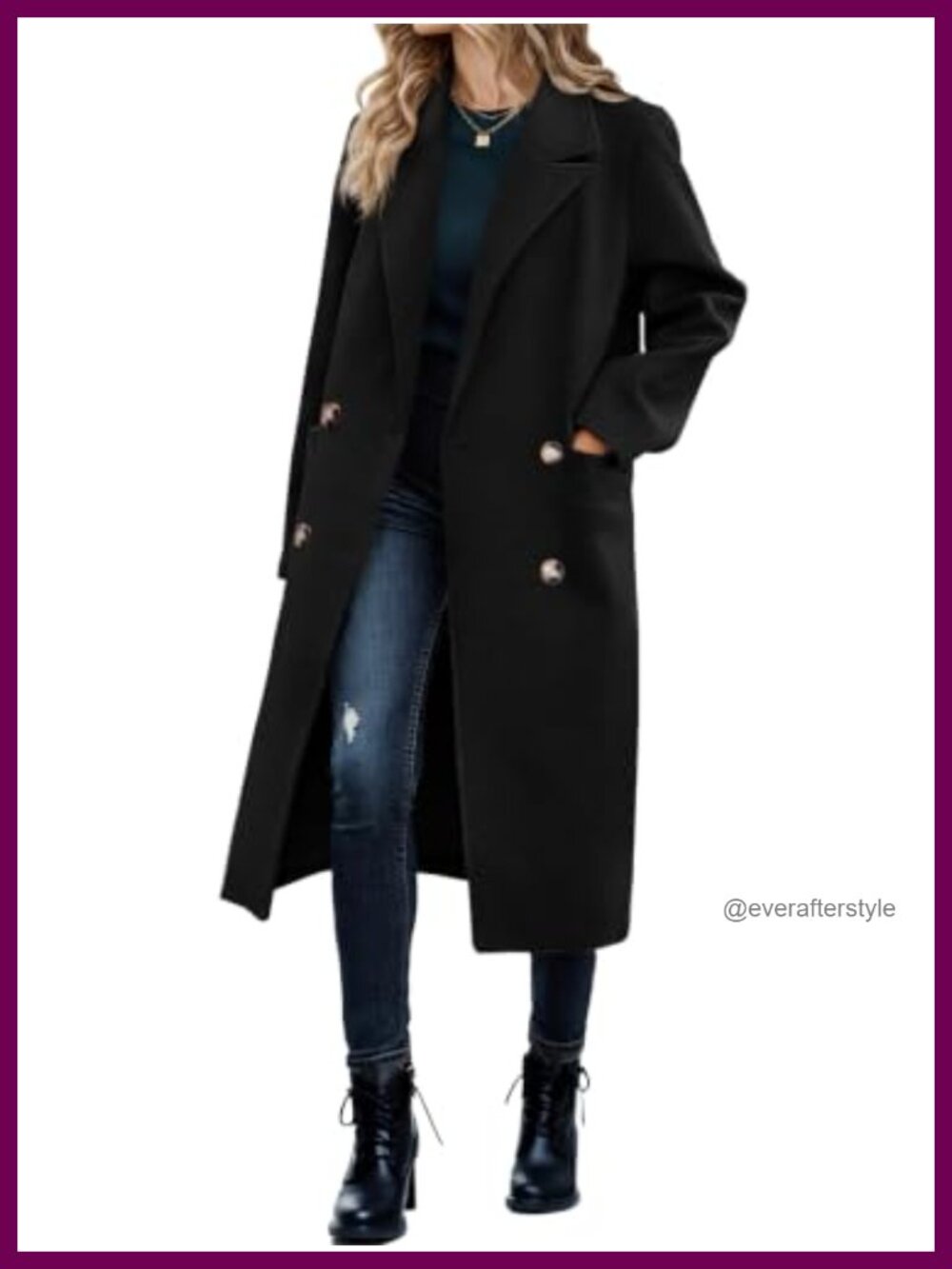 Double Breasted Pea Coat Long Trench Coat Casual Work Office Overcoat